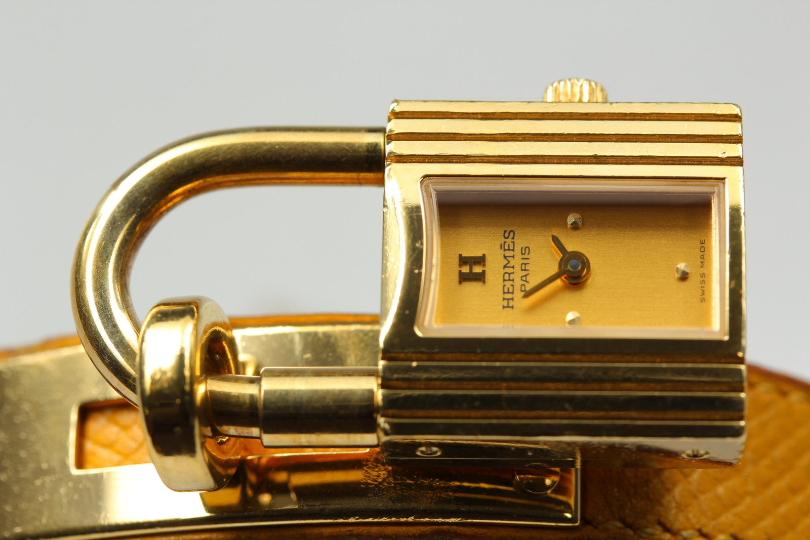 Vintage HERMES Kelly Stainless Gold Dial Quartz Women's Watch 20mm JAPAN Box