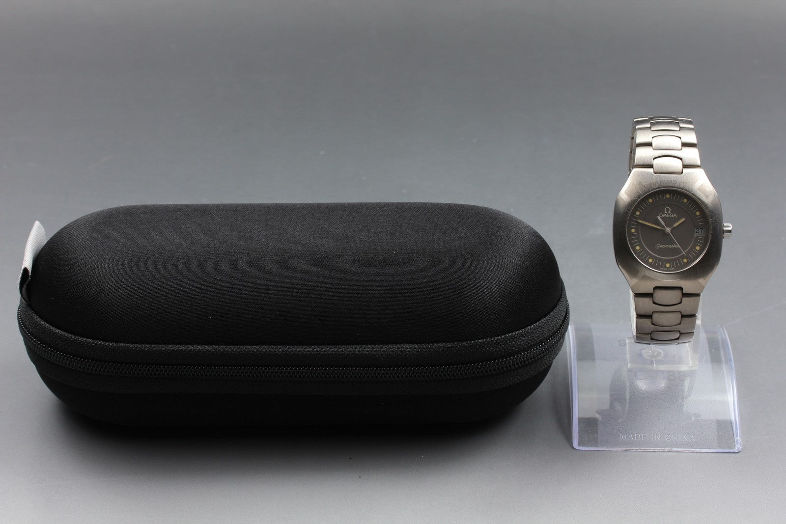 New Batt OMEGA Seamaster Polaris Cal.1430 Gray Quartz Date Boy's Watch 31mm JP