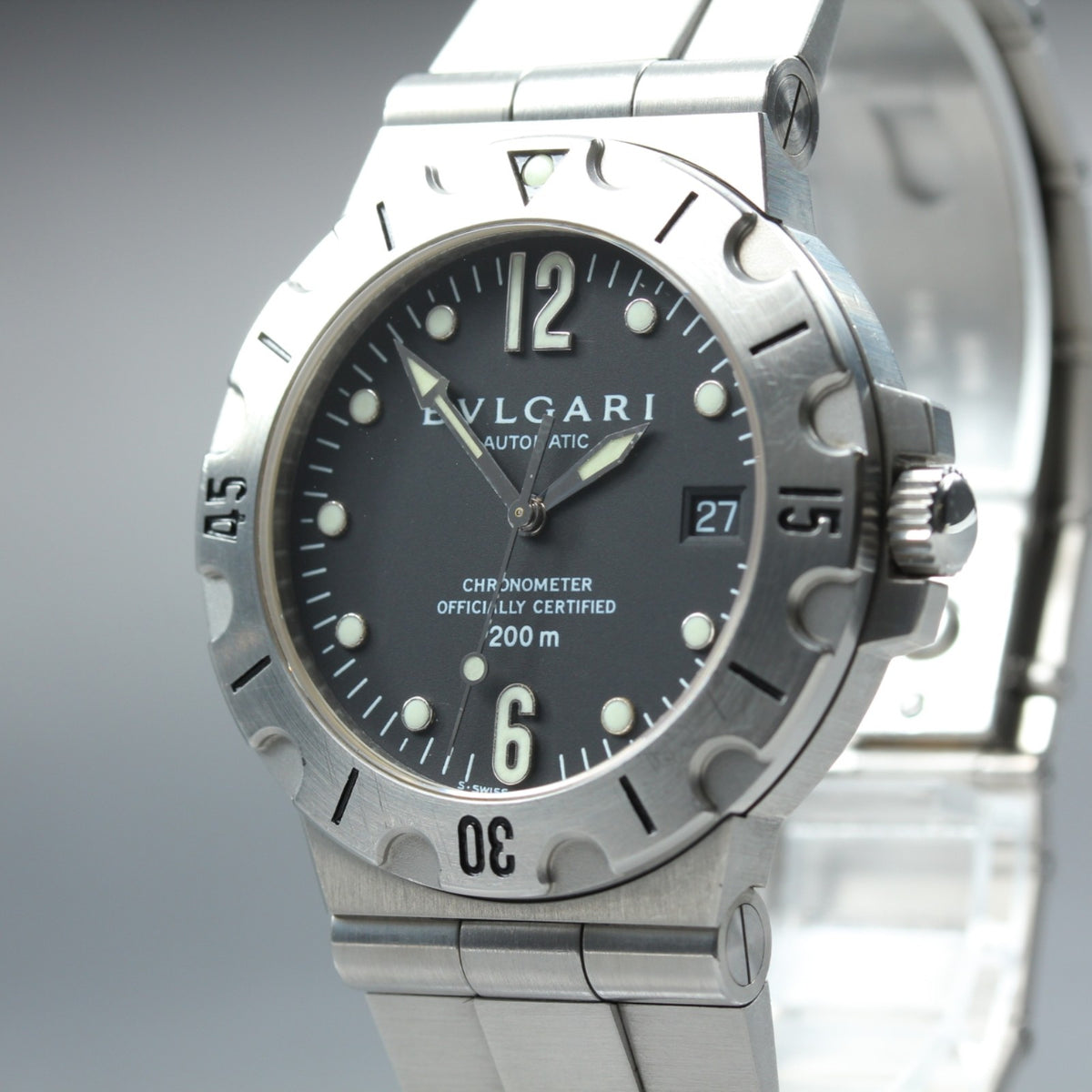 BVLGARI Diagono Scuba SD38S Automatic Date Black Men's Watch 38mm JAPAN Box