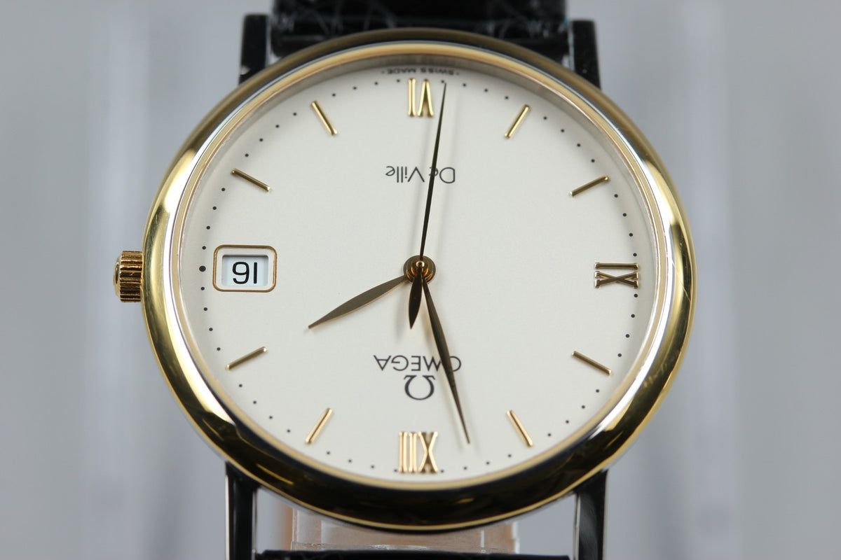 OMEGA De Ville Cal.1532 Quartz White Dial Date Men's Watch 32mm JAPAN Box