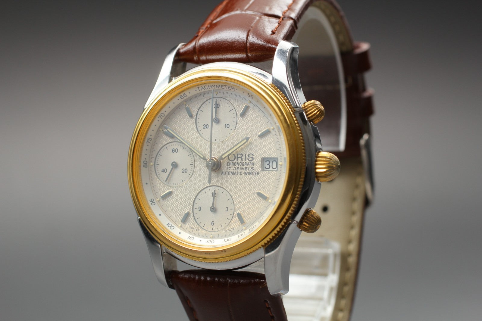 ORIS 7415 Chronograph Silver Dial Date Automatic Men's Watch 37mm JP Exc+5*Box