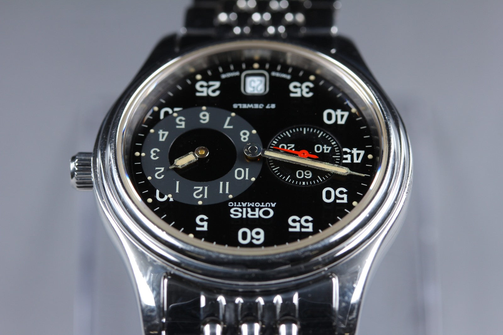 Vintage Oris Pointer 7403 Black Men's Automatic Small Second Watch 35mm Exc+5