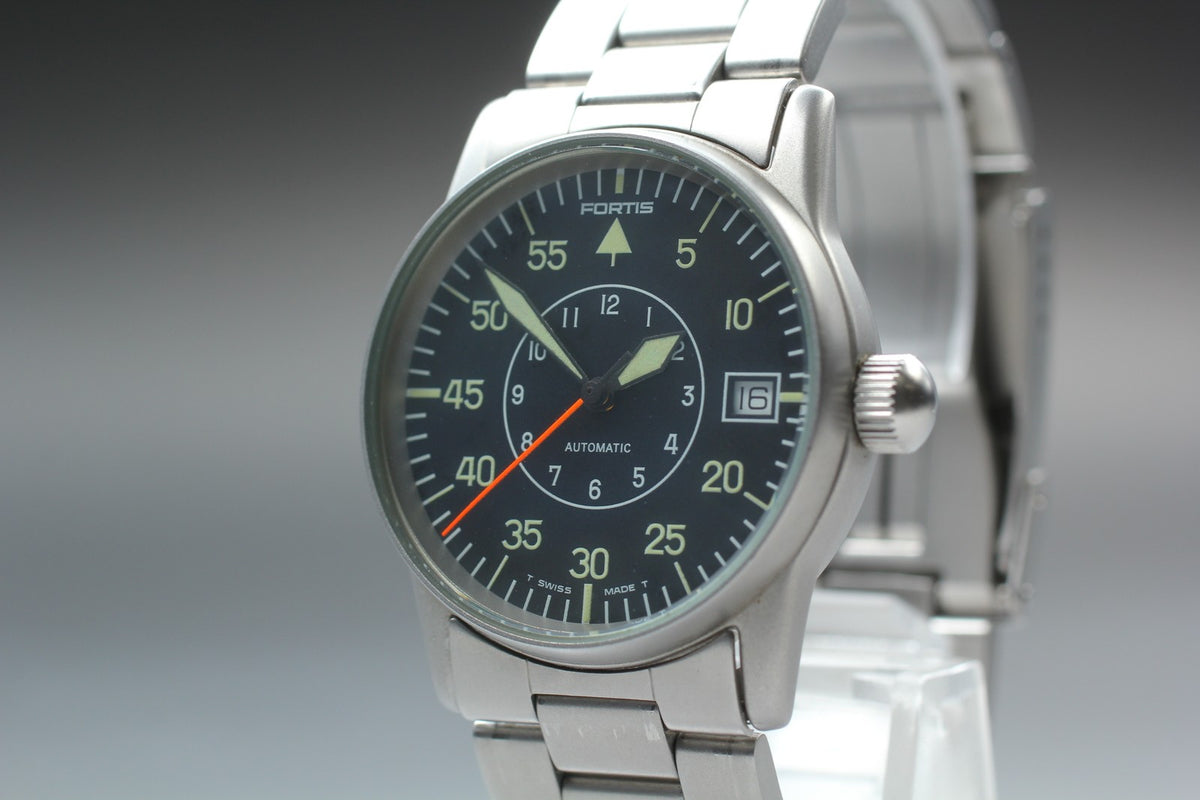 FORTIS Flieger 620.10.46 Automatic Black Men's Date Watch 34mm JAPAN Exc+5*Box