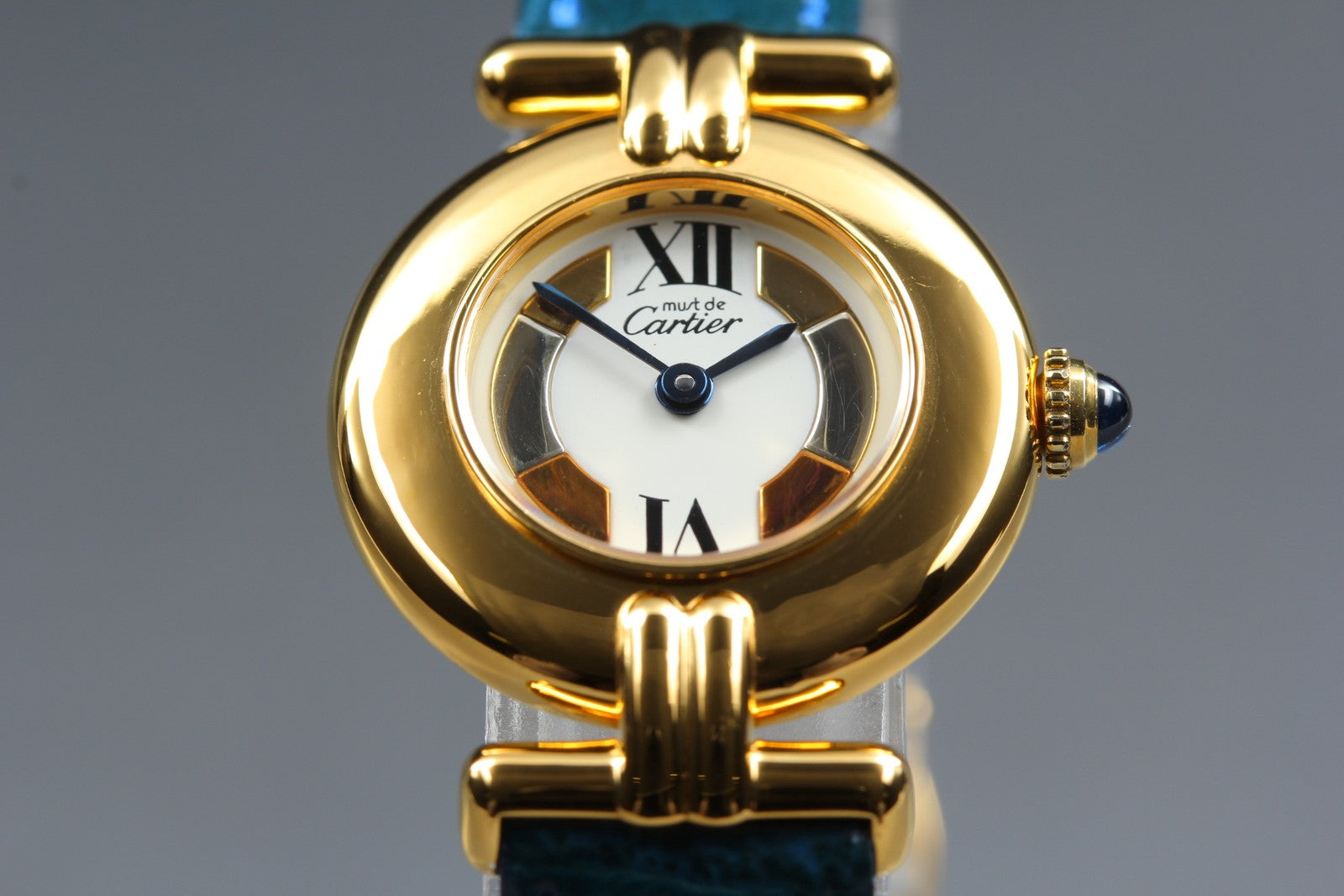 Vintage Cartier Must Colisee Vermeil 590002 Blue Gold Women's Quartz Watch
