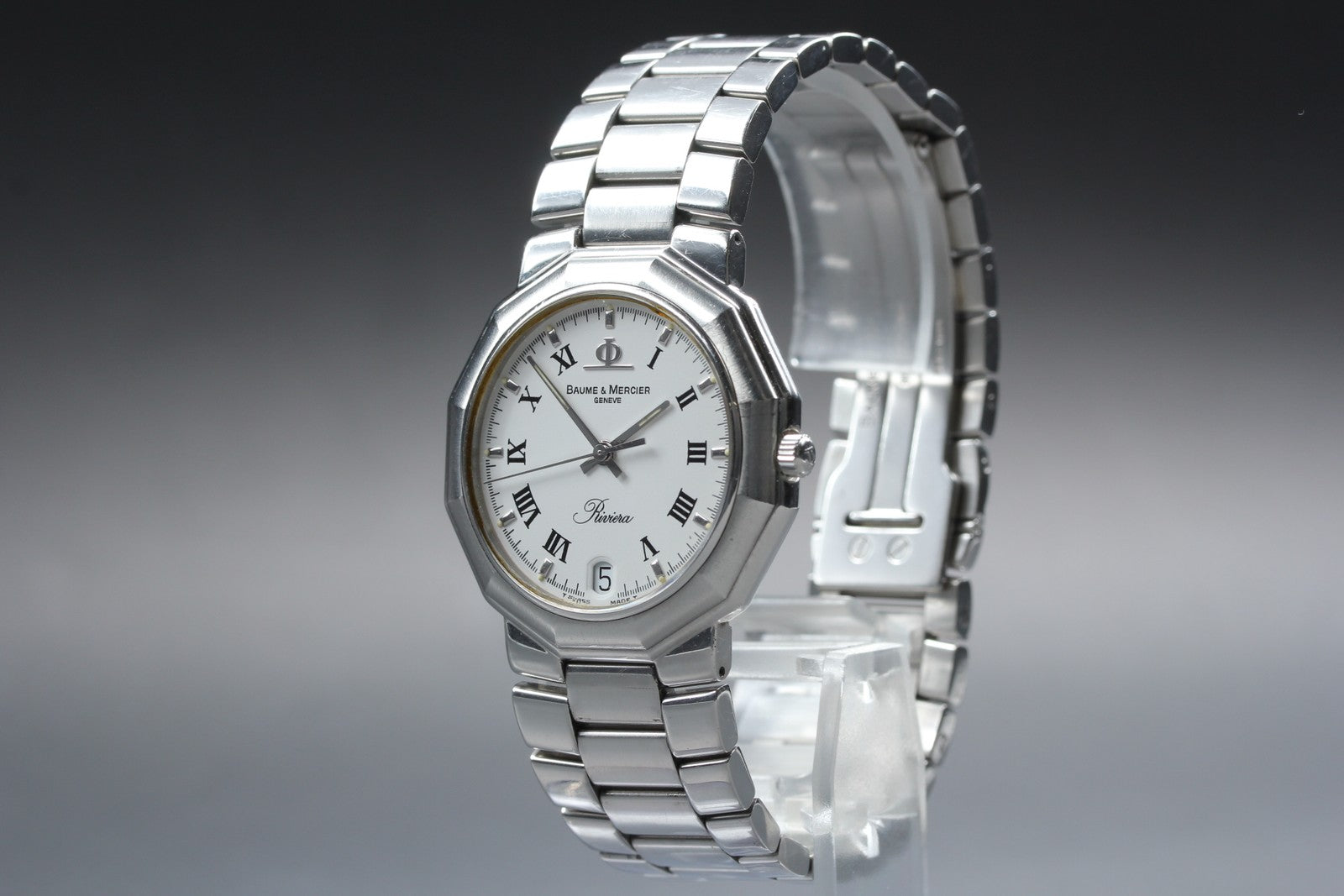 New Batt Baume & Mercier Riviera 5131 Silver Quartz Date Men's Watch 33mm JAPAN