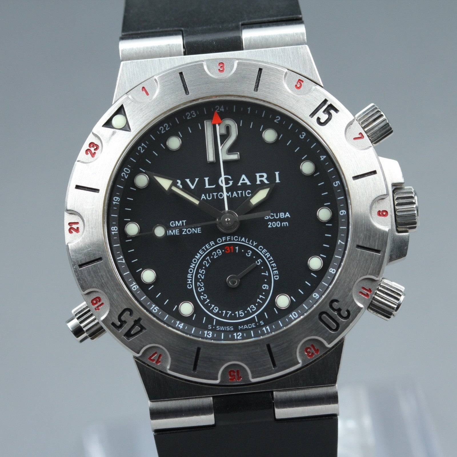 BVLGARI Diagono Scuba Automatic GMT Date Black Dial Men's Watch 38mm JAPAN Box