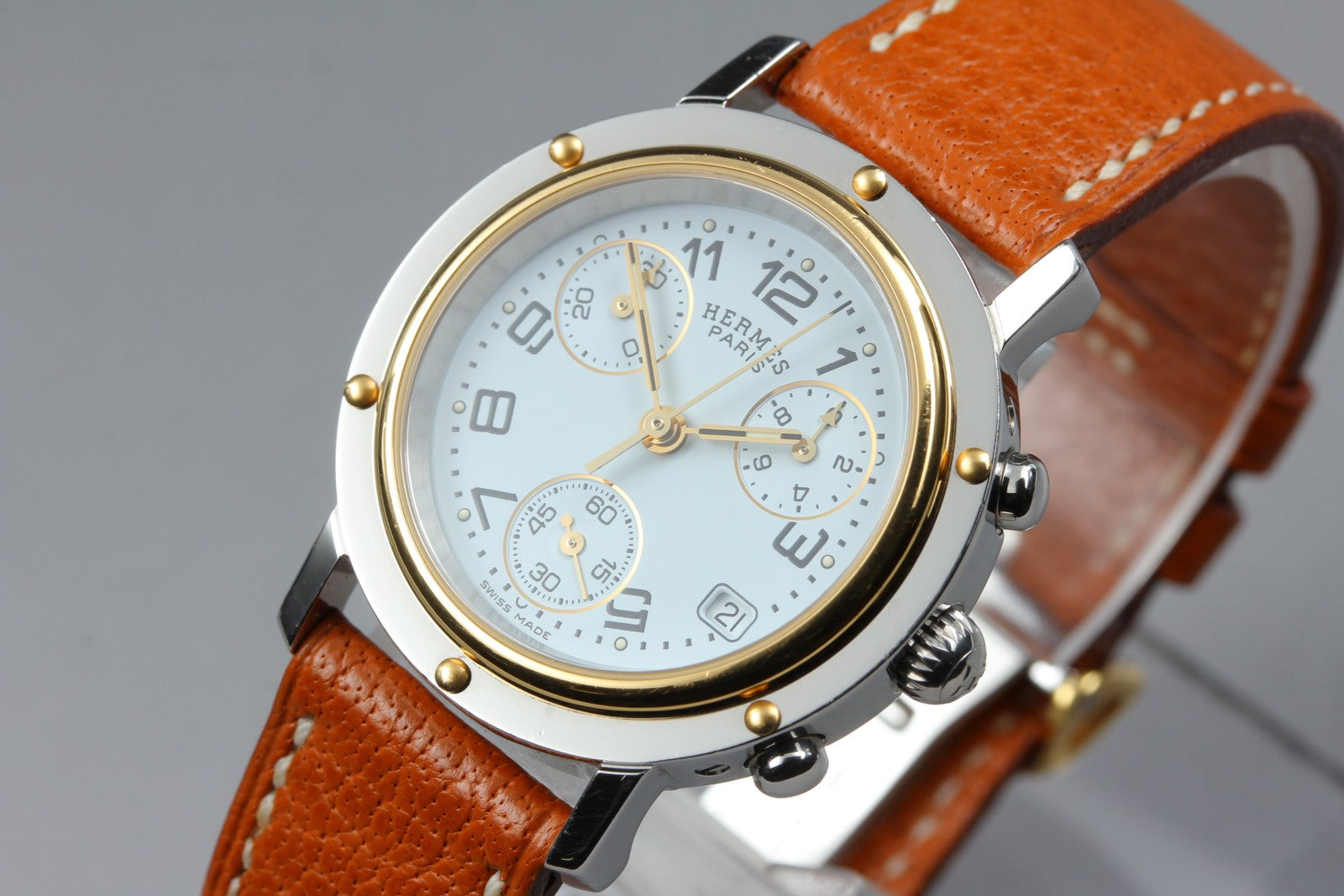 New Batt HERMES Clipper CL1.320 Quartz White Dial Ladies Watch 31mm JAPAN