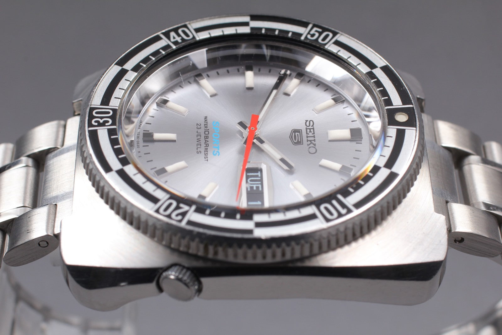 Exc+4 SEIKO 5 Sports 7S36-0070 Silver Dial Rally Diver Analog Men’s Watch JAPAN