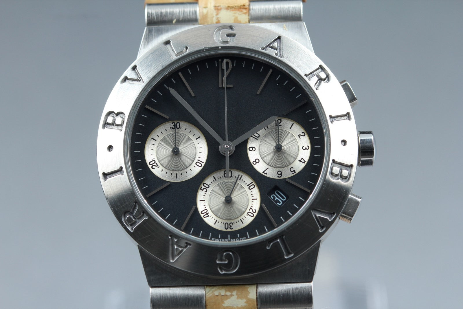 BVLGARI Diagono CH35S Quartz Chronograph Black Men's Watch 36mm JAPAN Exc+5*Box