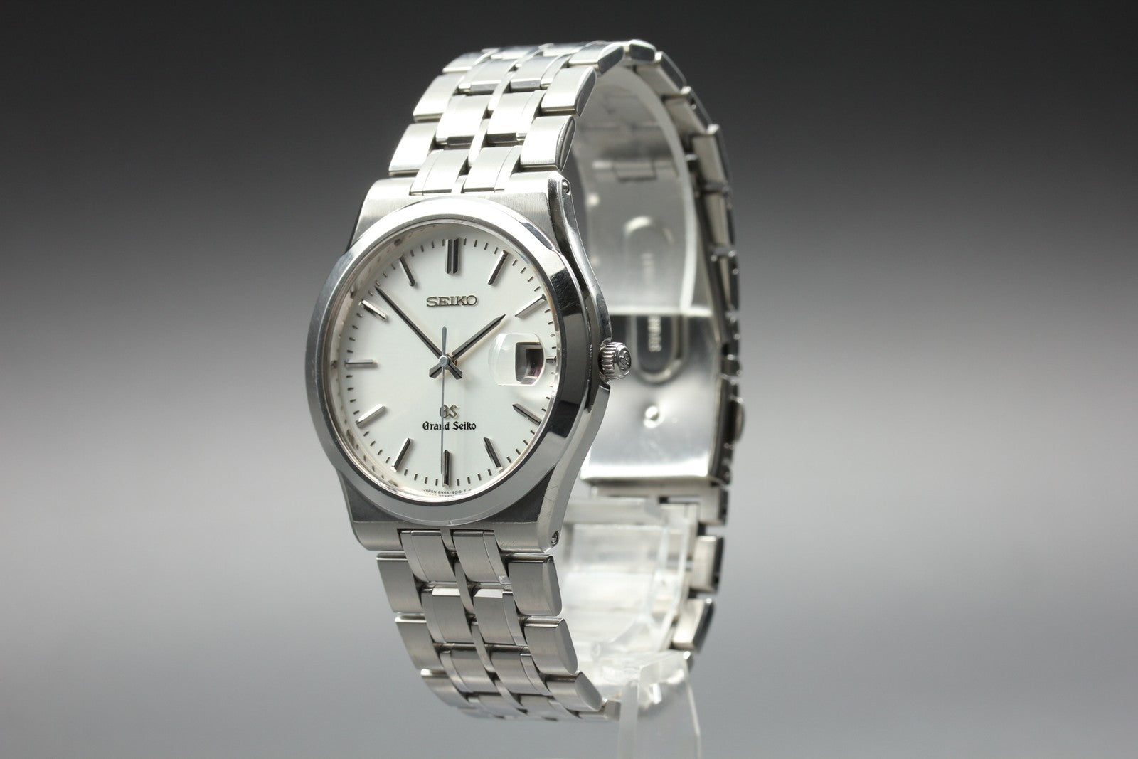GRAND SEIKO 8N65-9010 GS 36mm Silver White Dial Date Quartz Men's Watch Vintage