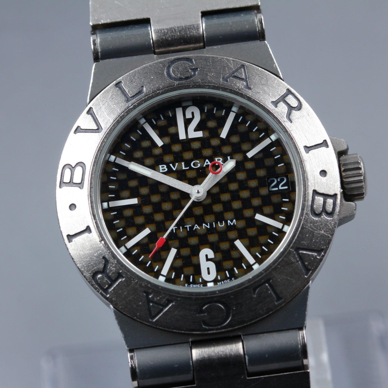 New Batt BVLGARI Diagono TI32TA Titanium Black Quartz Men's Watch 32mm Exc+5