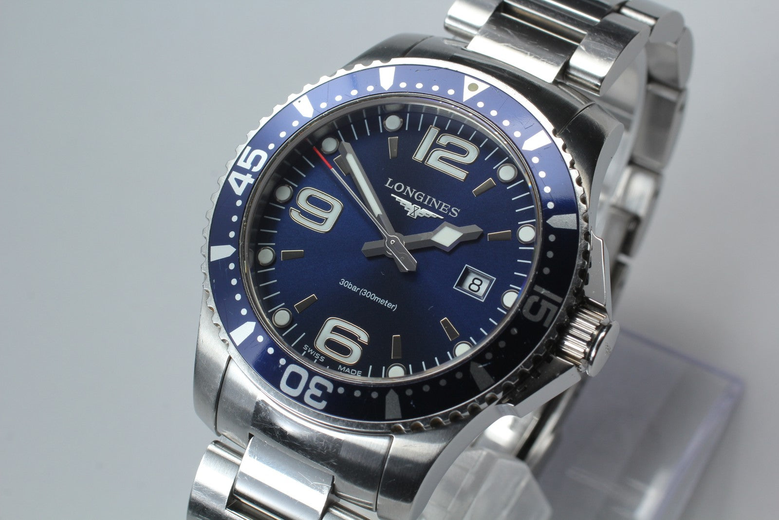 New Batt LONGINES Hydro Conquest L3.730.4 Blue Quartz Date Mens Watch 39mm Exc+5