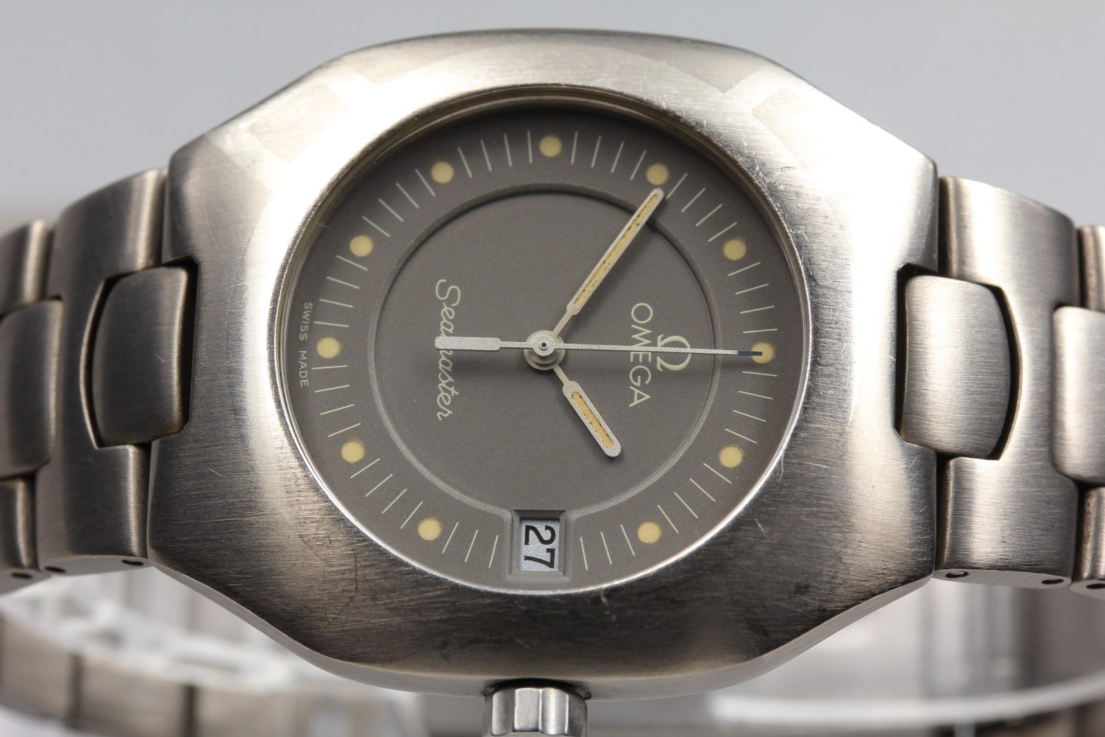New Batt OMEGA Seamaster Polaris Cal.1430 Gray Quartz Date Boy's Watch 31mm JP