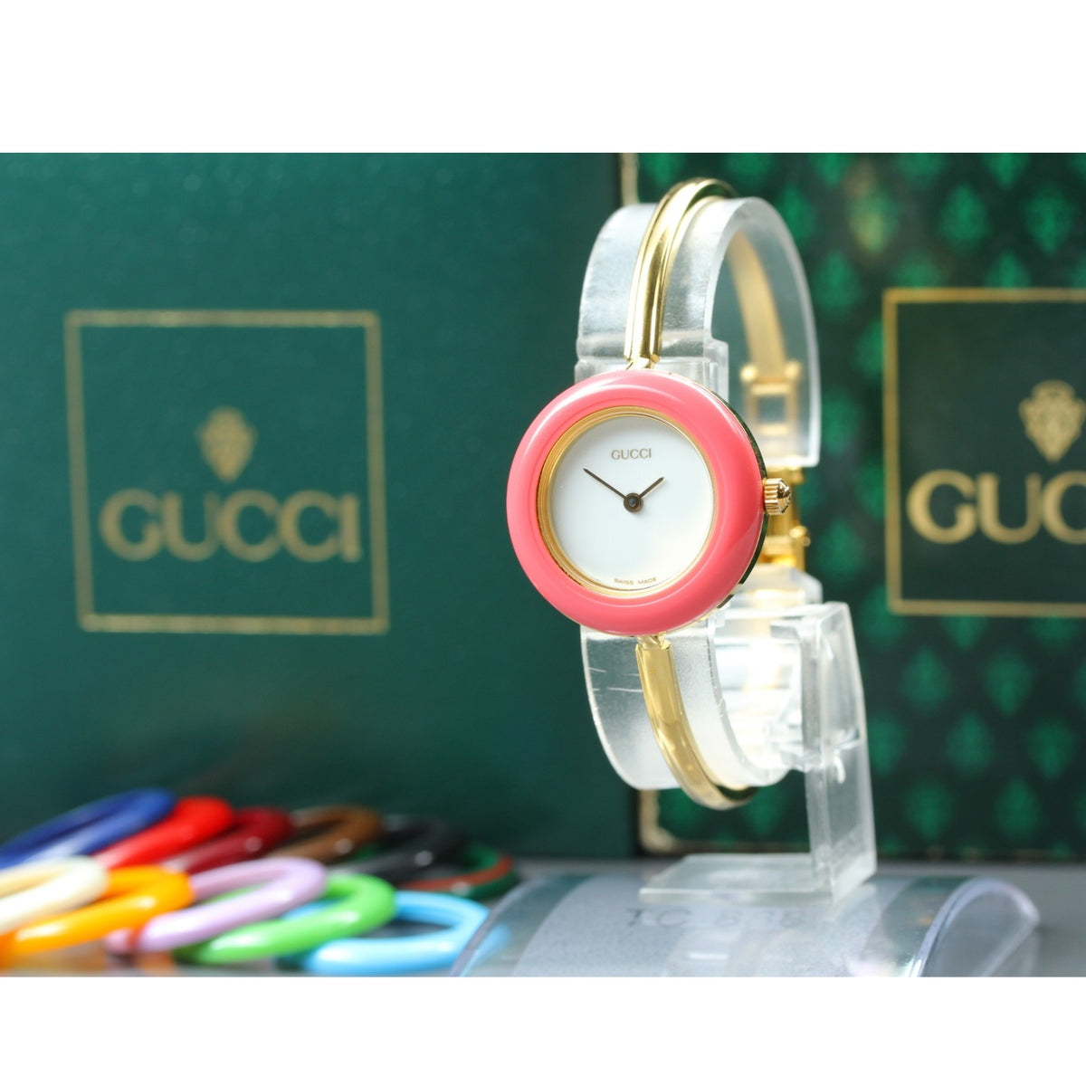 Vintage GUCCI change bezel 11/12.2 12Color Quartz Women's Watch 25mm JAPAN Box