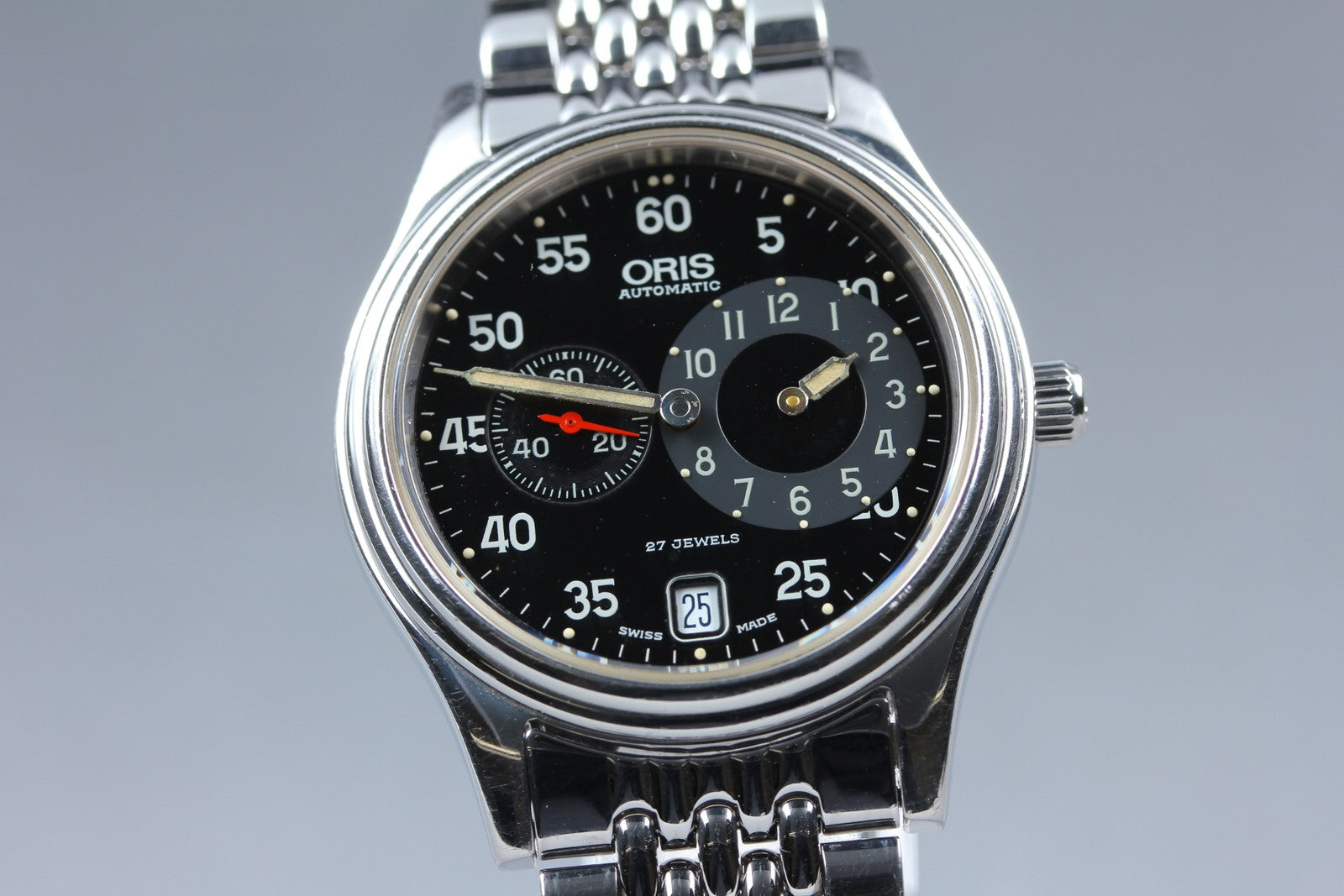 Vintage Oris Pointer 7403 Black Men's Automatic Small Second Watch 35mm Exc+5