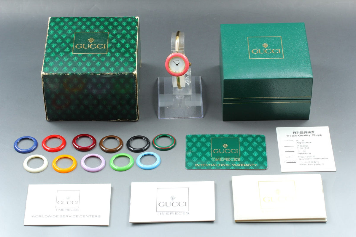 Vintage GUCCI change bezel 11/12.2 12Color Quartz Women's Watch 25mm JAPAN Box