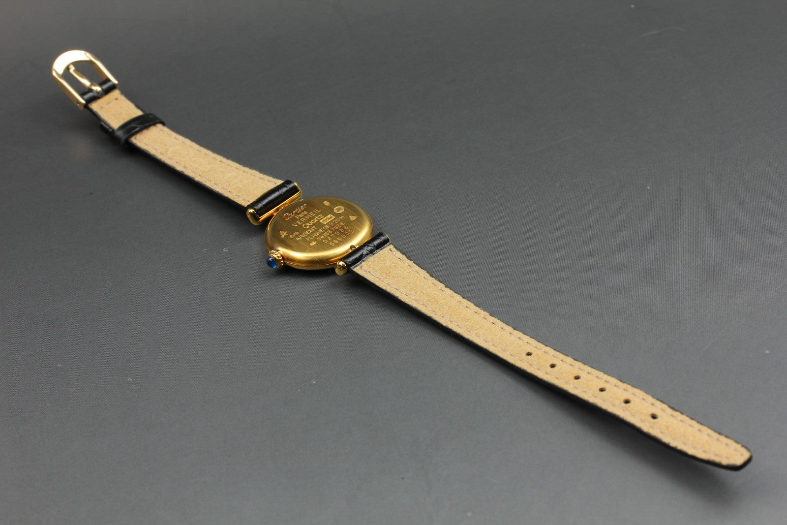 Vintage Cartier Must Colisee Vermeil 590002 Black Dial Gold Women's Quartz Watch