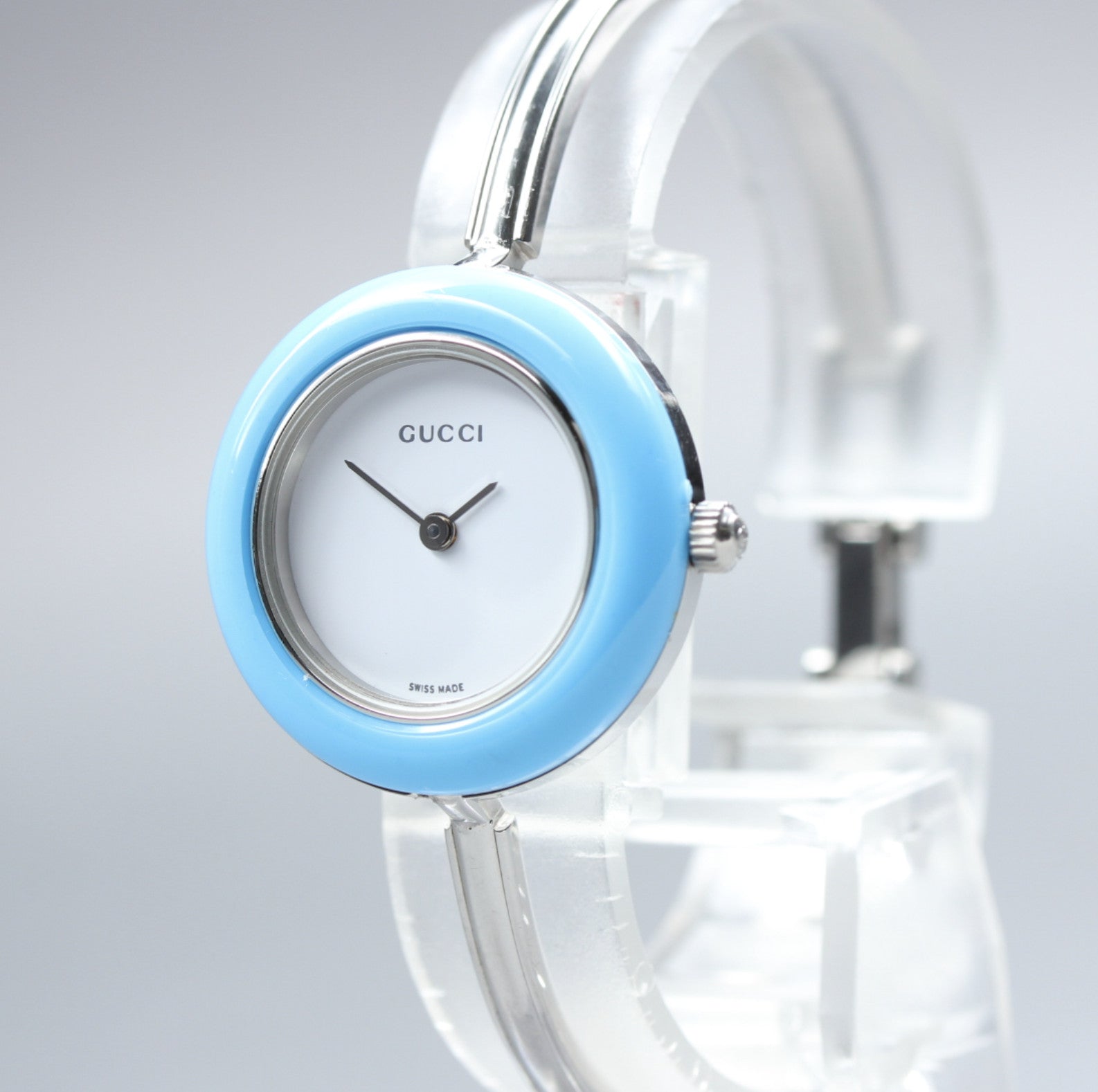 Vintage Gucci Change Bezel 11/12.2L Light Blue Bezel Silver Women's Quartz Watch