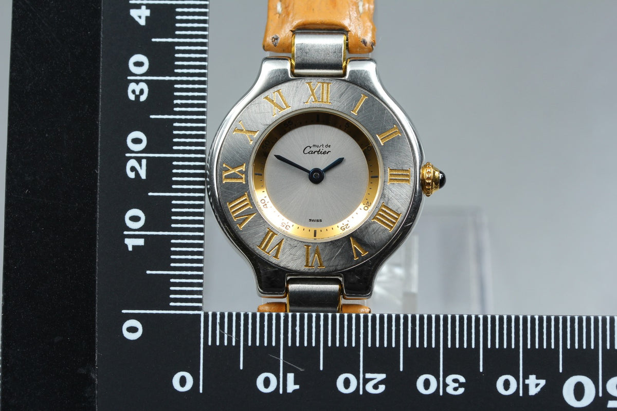 Vintage Cartier Must De 21 1340 Silver Quartz Women's Watch 27mm JAPAN Box