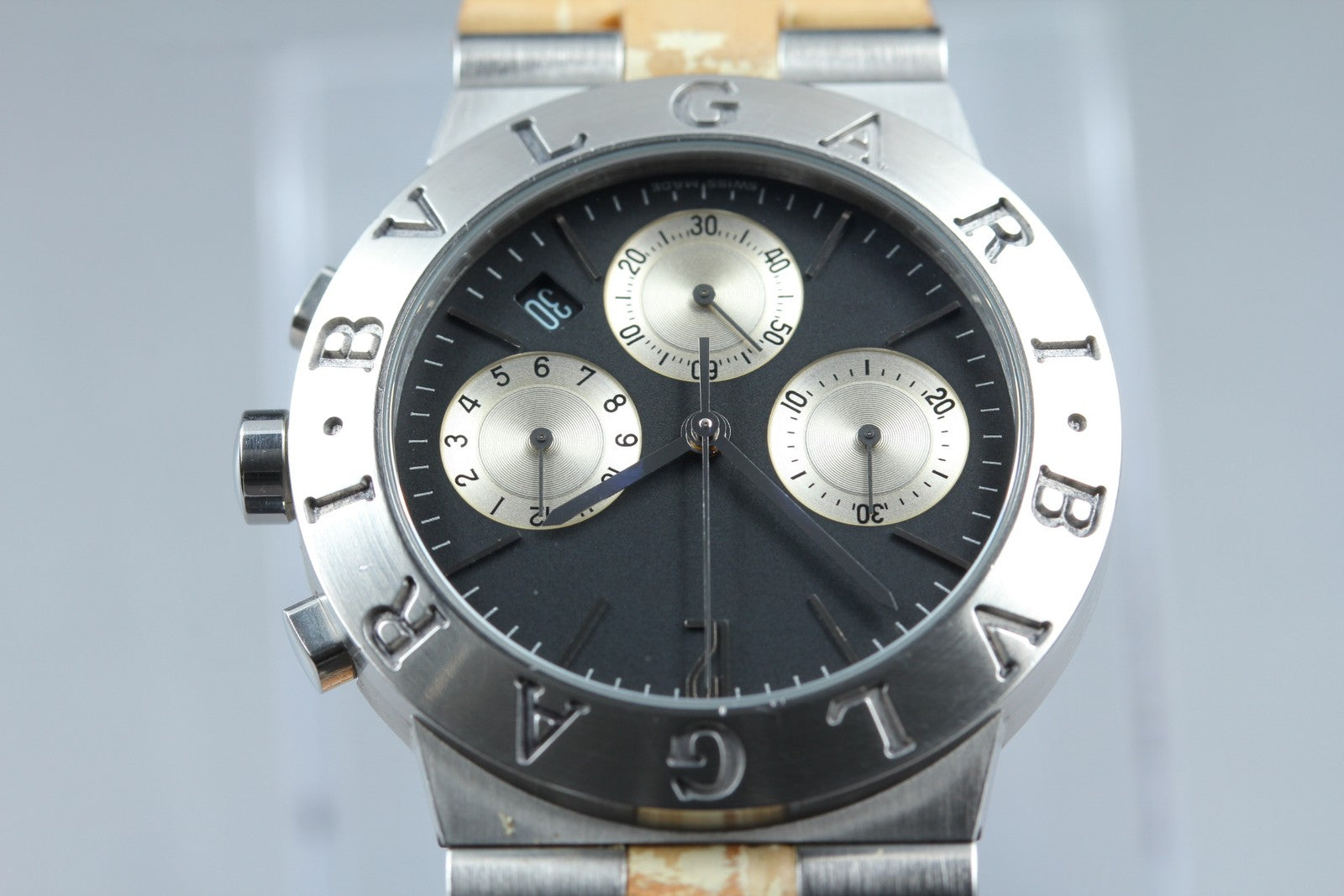 BVLGARI Diagono CH35S Quartz Chronograph Black Men's Watch 36mm JAPAN Exc+5*Box