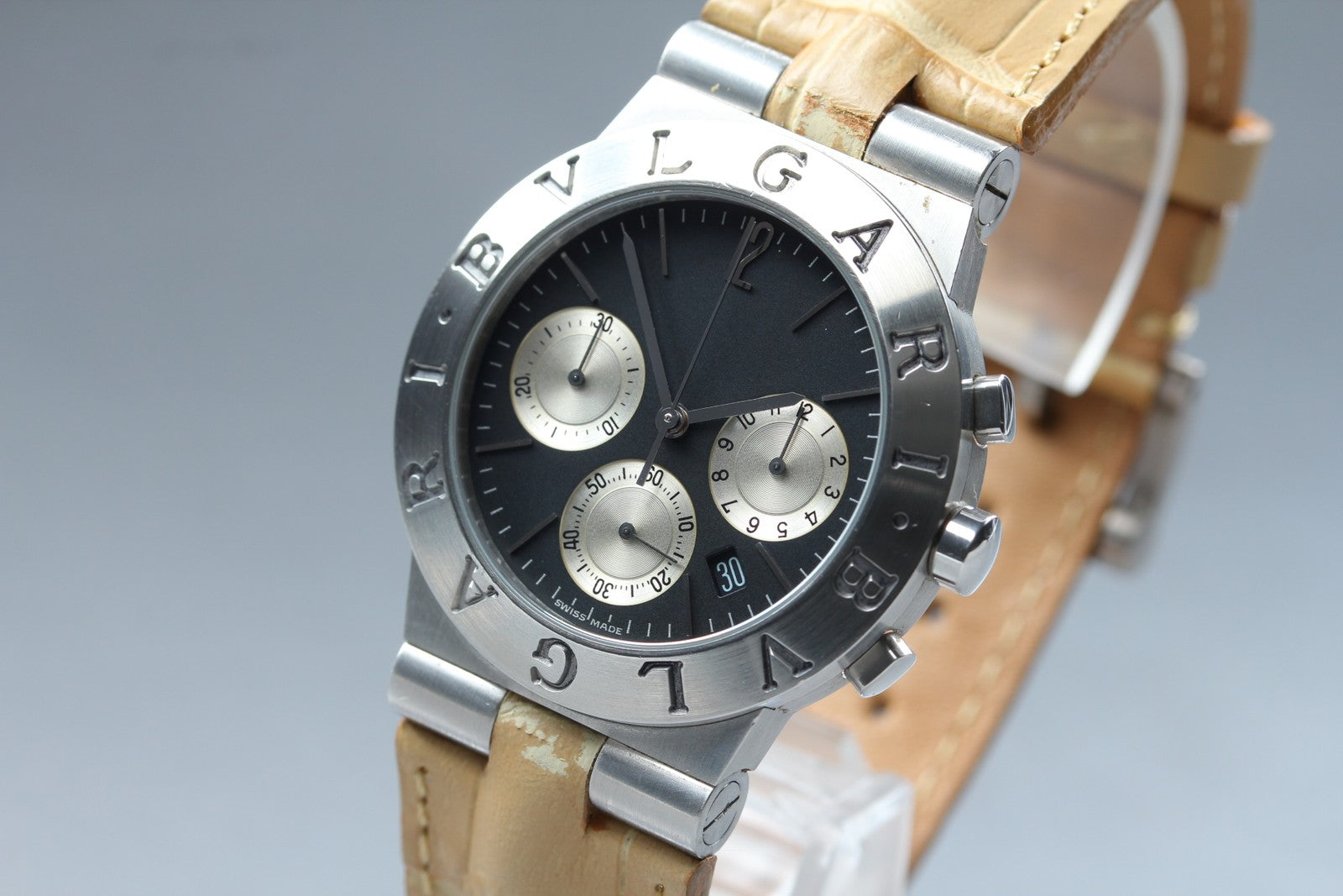 BVLGARI Diagono CH35S Quartz Chronograph Black Men's Watch 36mm JAPAN Exc+5*Box