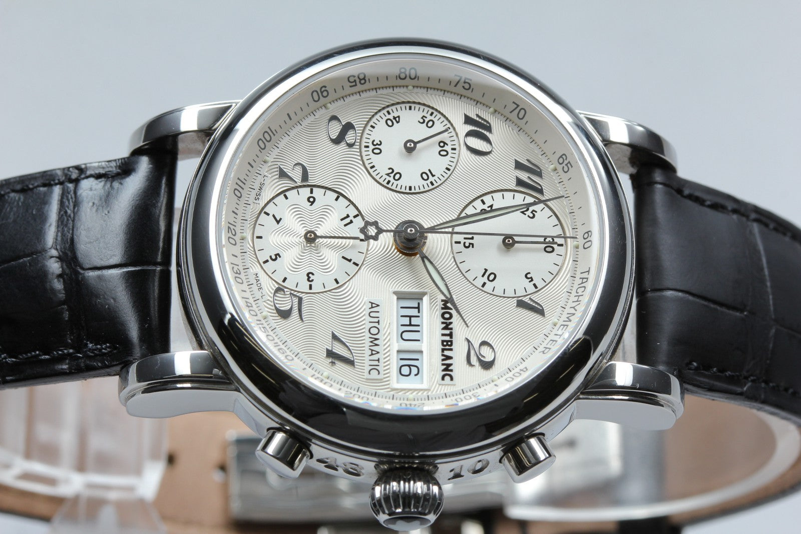 MONTBLANC Meistersteck 7016 Silver Day/Date Automatic Men's Watch JP N MINT*Box