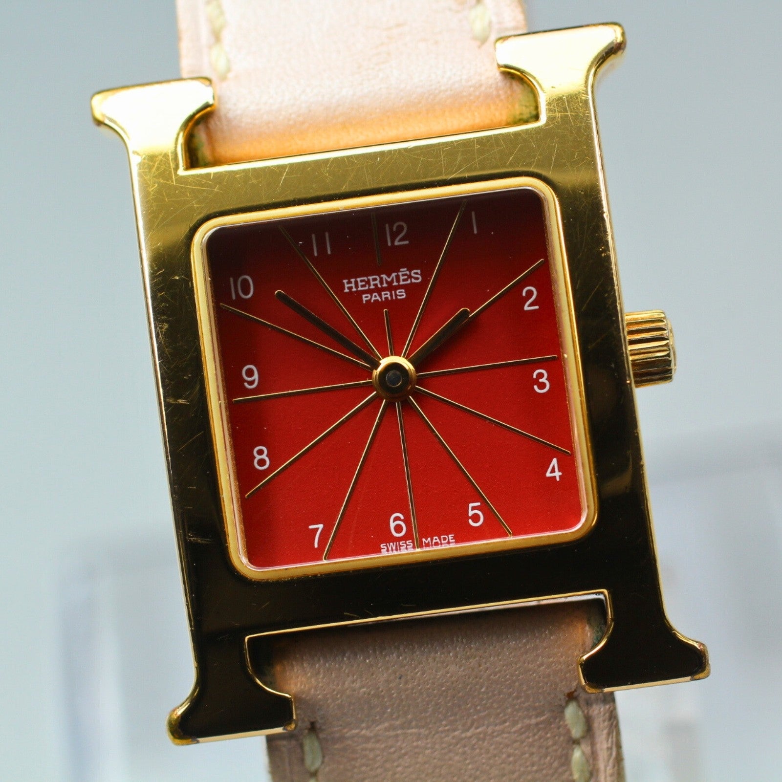 HERMES H Watch HH1.201 Quartz Red Dial Ladies Watch 21mm JP Box JAPAN