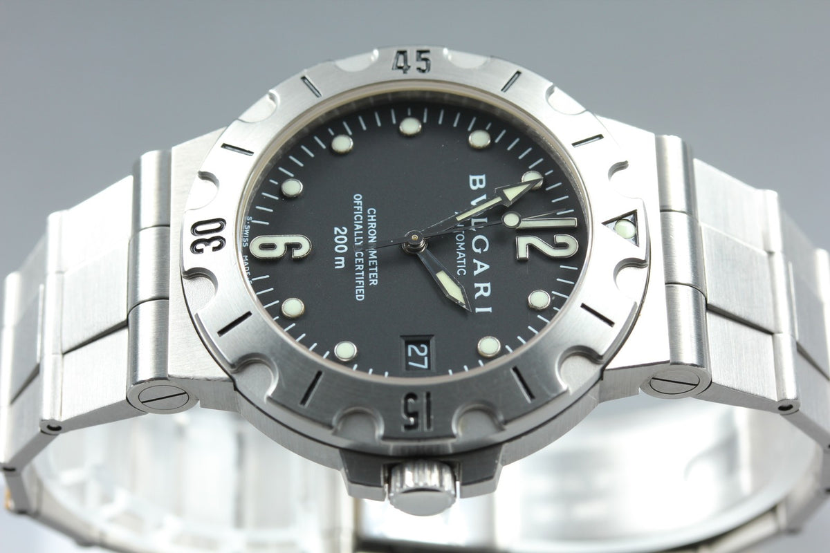 BVLGARI Diagono Scuba SD38S Automatic Date Black Men's Watch 38mm JAPAN Box