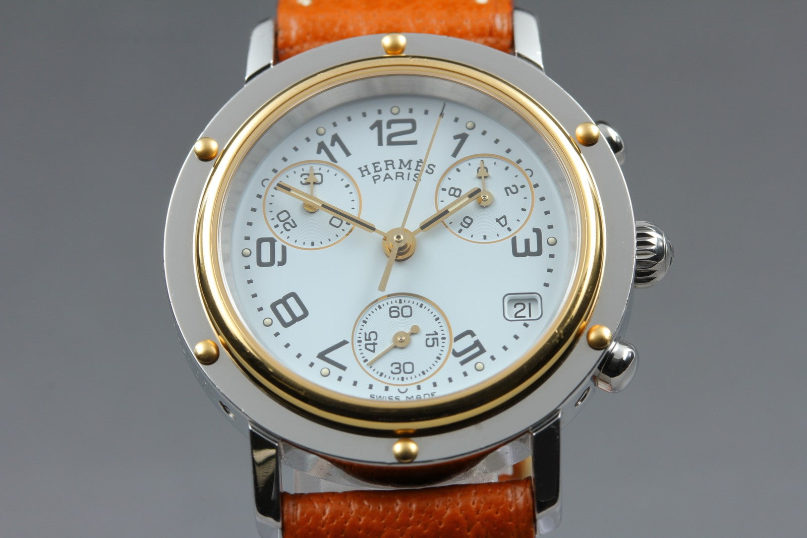 New Batt HERMES Clipper CL1.320 Quartz White Dial Ladies Watch 31mm JAPAN