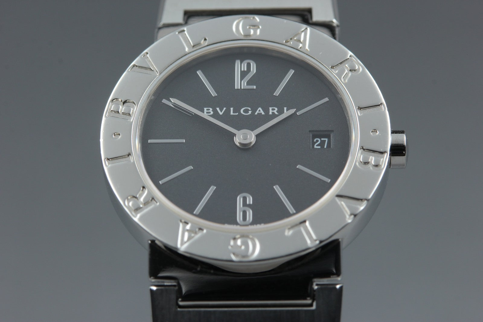 New Batt BVLGARI BB26SS Black Dial Quartz Date Women's Watch 26mm Used JAPAN