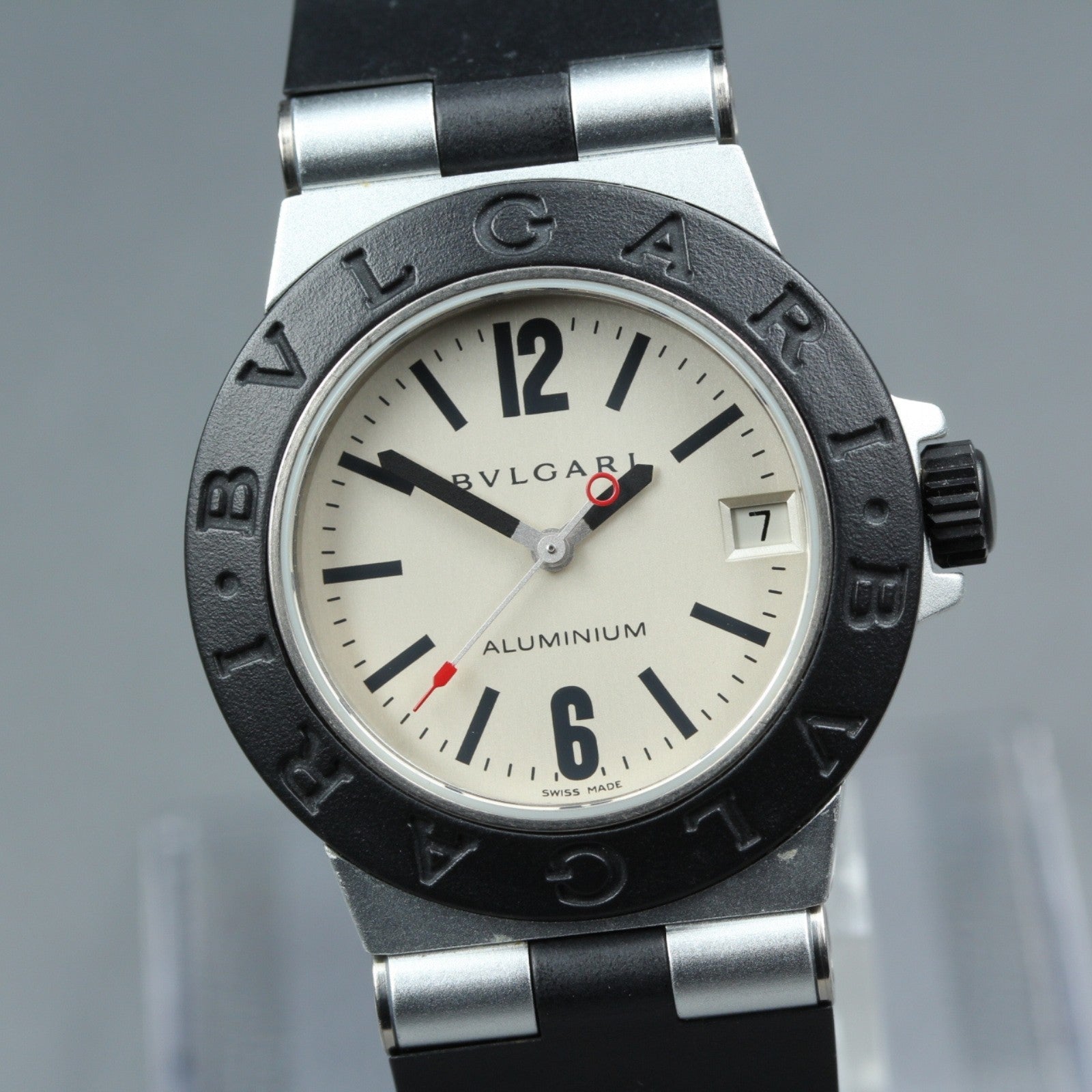 New Batt Vintage BVLGARI Aluminum Date AL32TA Quartz Unisex Watch 32mm JAPAN Box