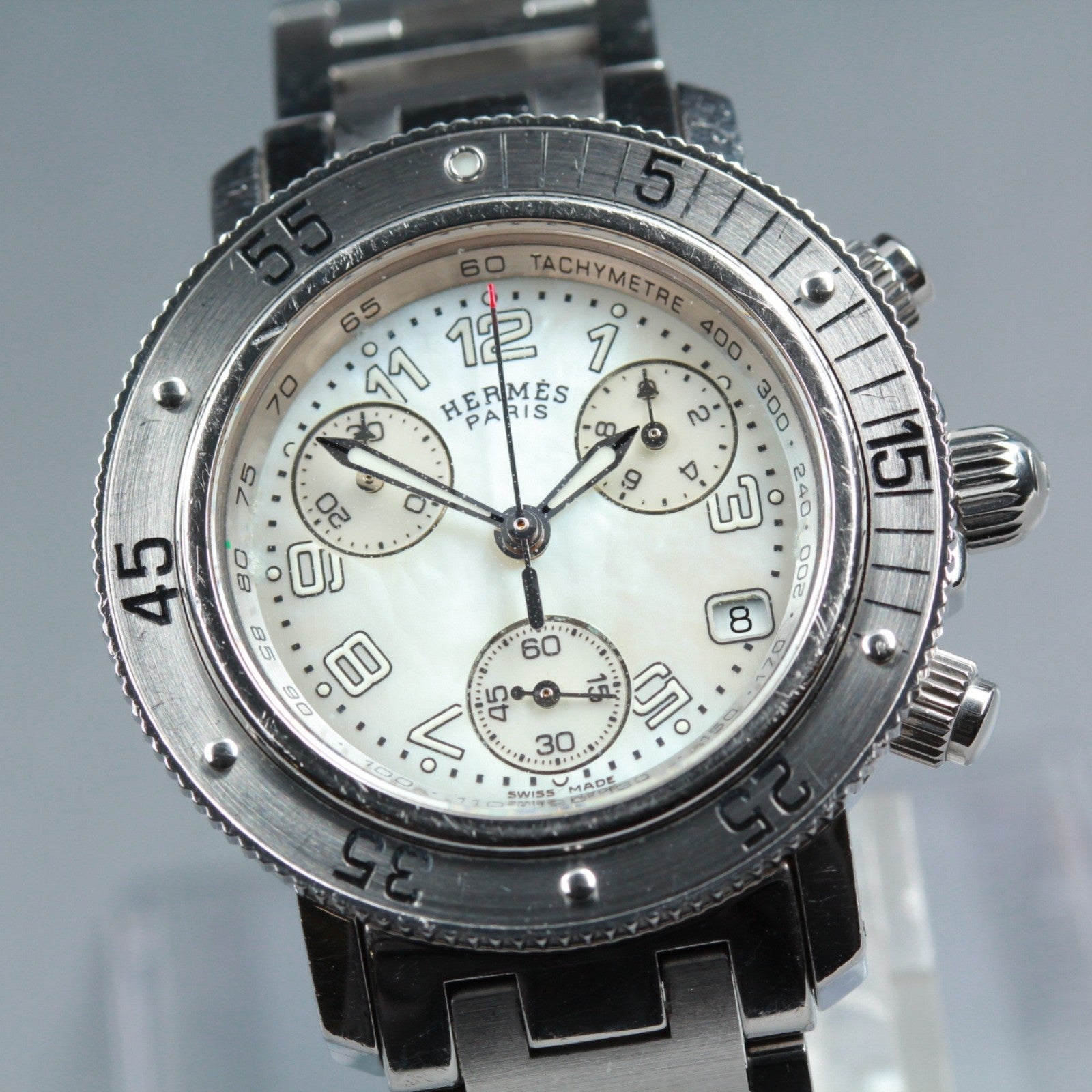 HERMES Clipper CL2.310 White Shell Dial Quartz Diver Women's Watch 34mm JAPAN