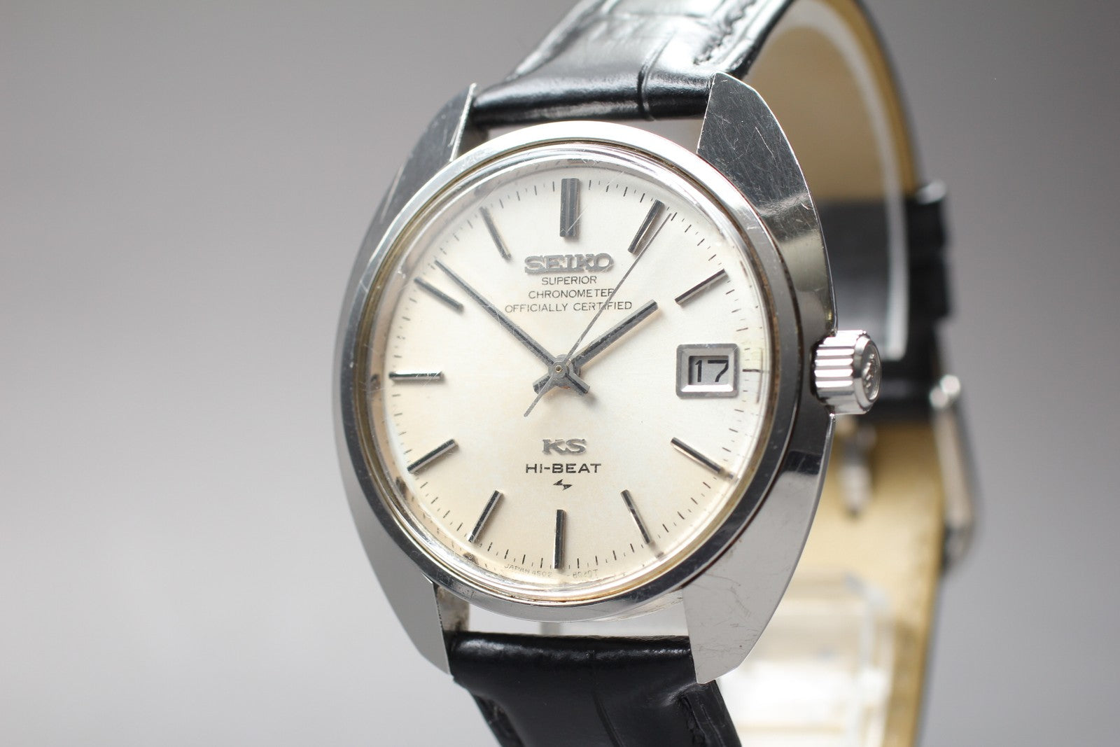 Vintage Exc+4 KING SEIKO HI-BEAT 4502-8010 Silver Hand-winding Men's Watch JAPAN