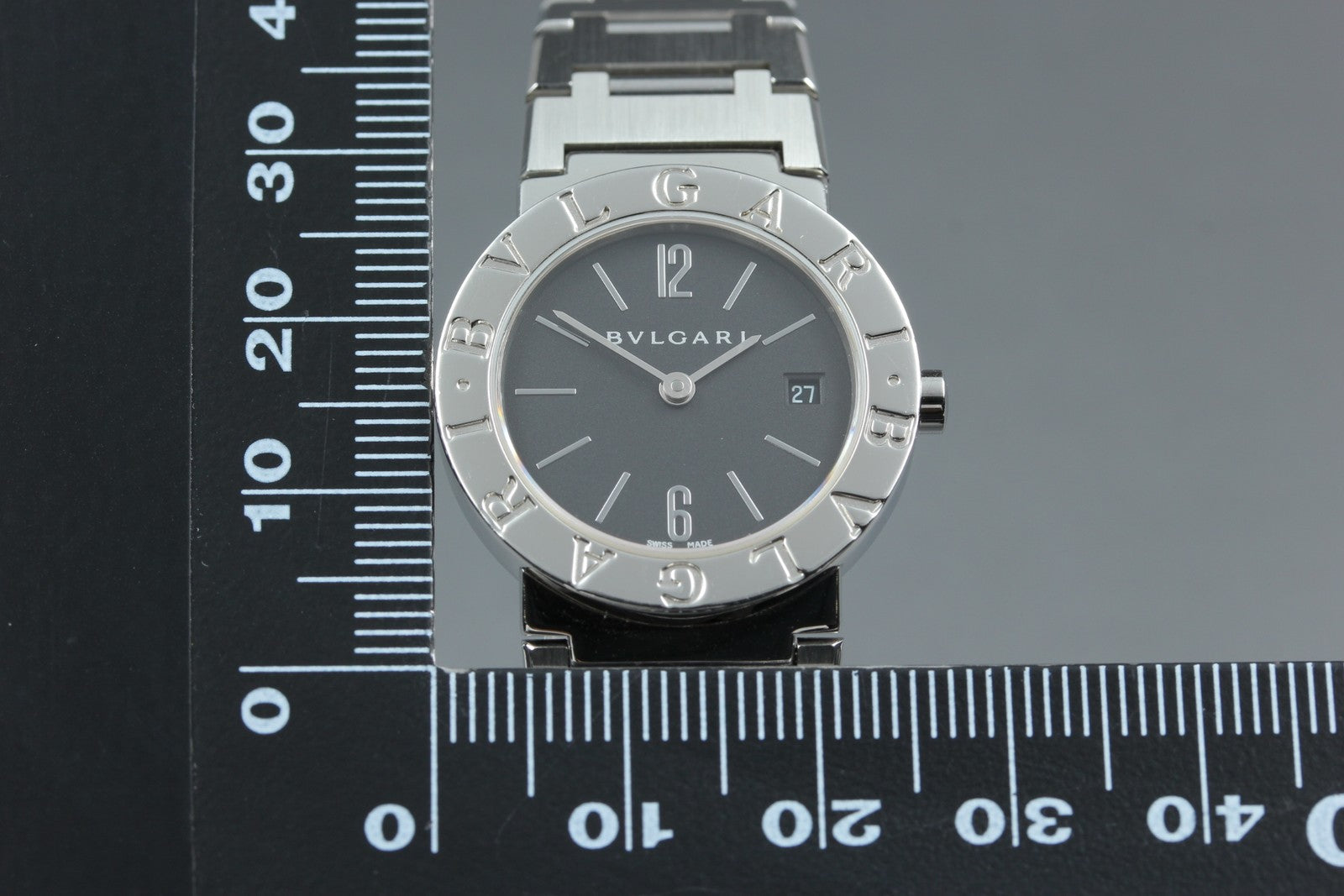 New Batt BVLGARI BB26SS Black Dial Quartz Date Women's Watch 26mm Used JAPAN
