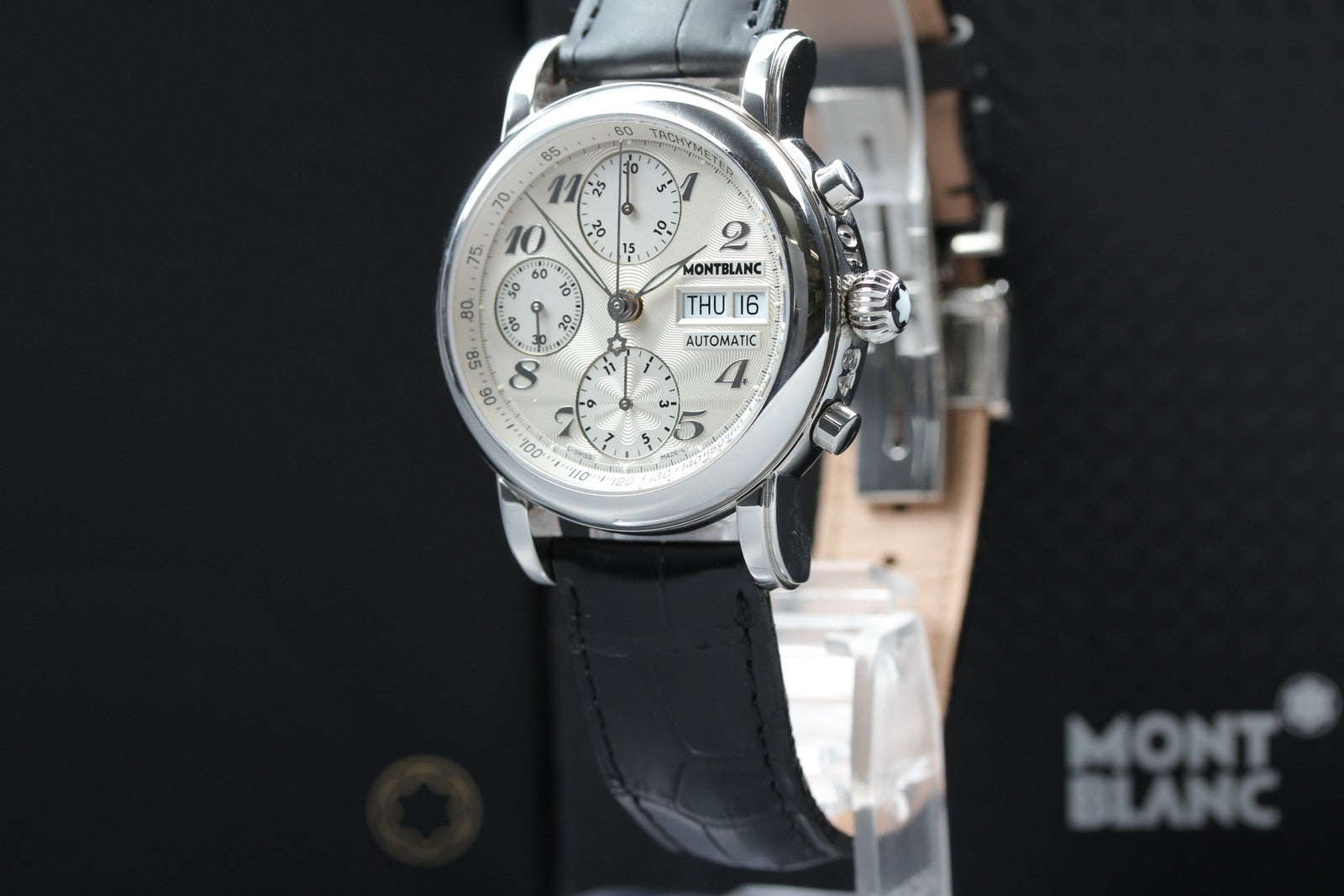 MONTBLANC Meistersteck 7016 Silver Day/Date Automatic Men's Watch JP N MINT*Box