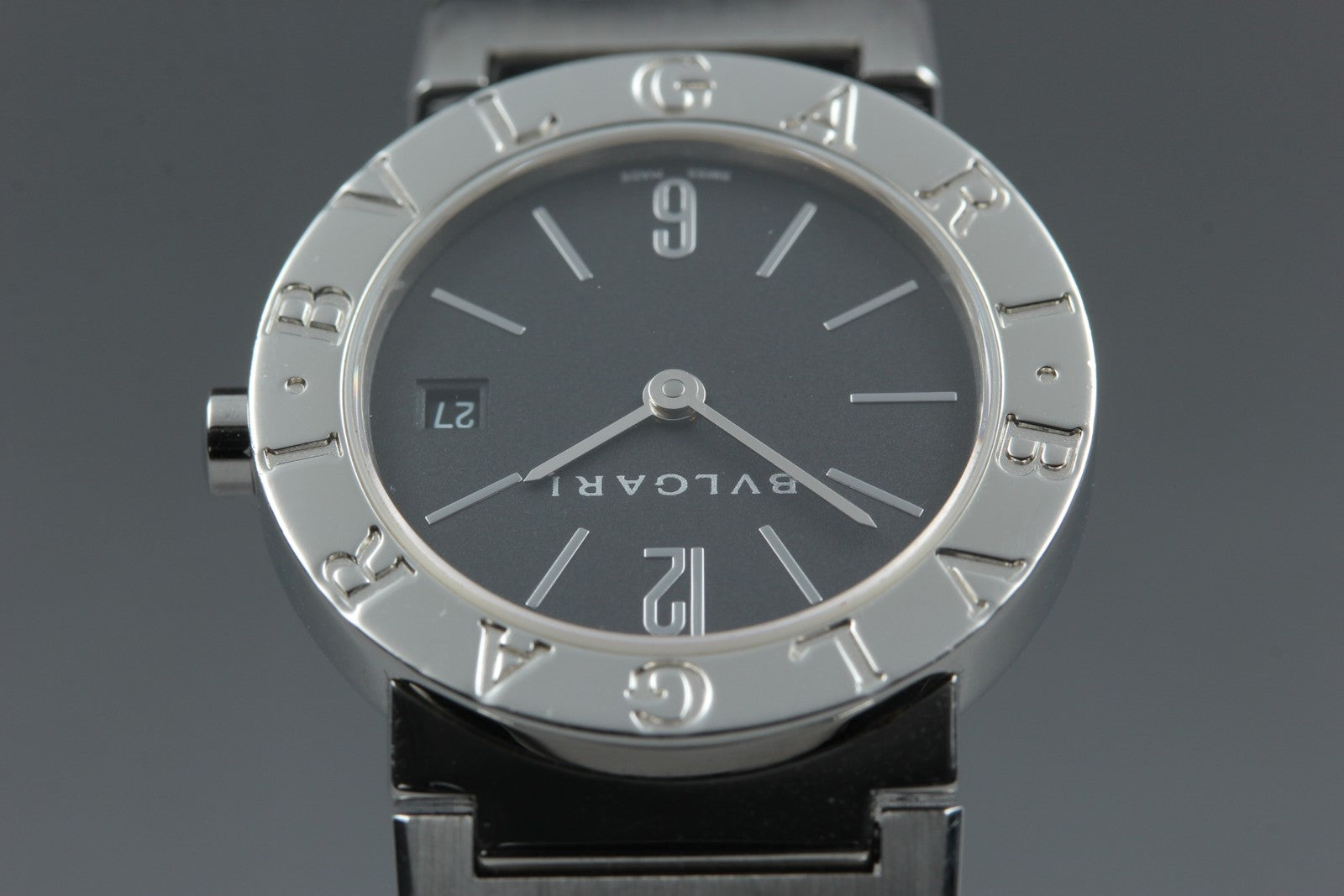 New Batt BVLGARI BB26SS Black Dial Quartz Date Women's Watch 26mm Used JAPAN