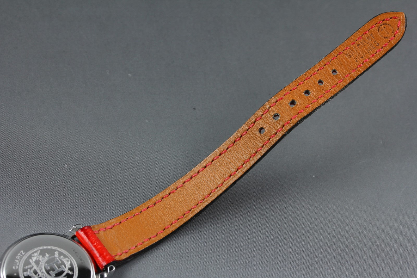 Vintage HERMES Sellier White Dial Red "T" 24mm Woman's Quartz Watch