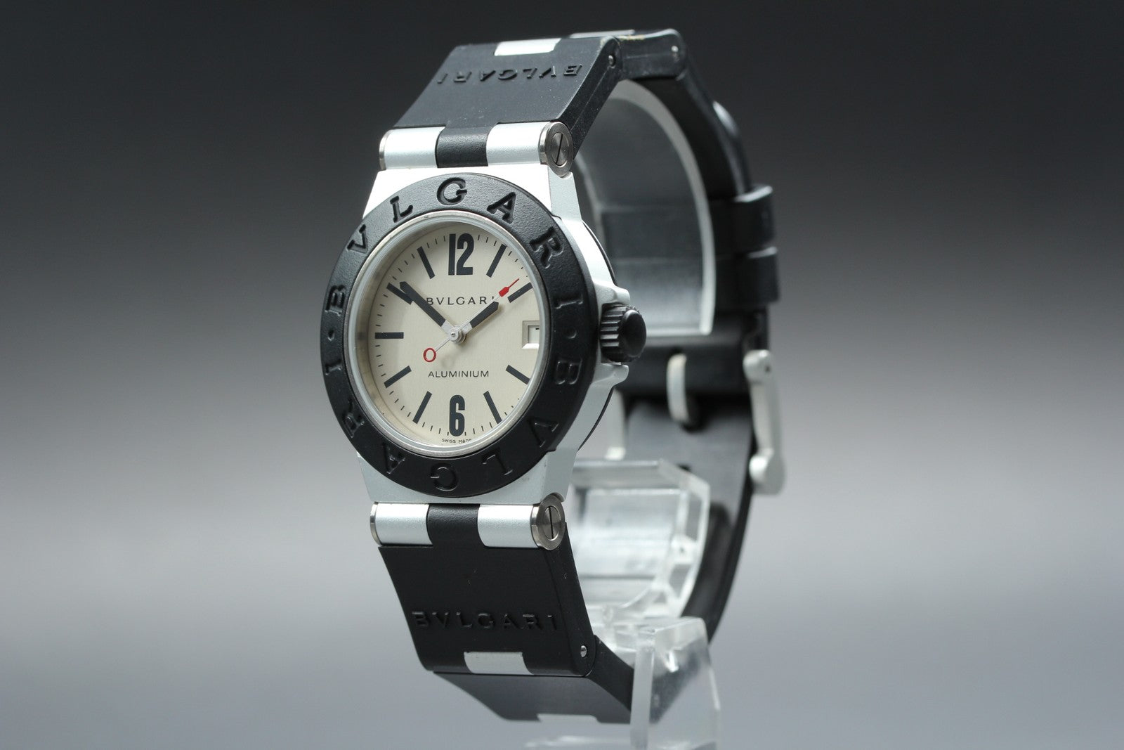 New Batt Vintage BVLGARI Aluminum Date AL32TA Quartz Unisex Watch 32mm JAPAN Box