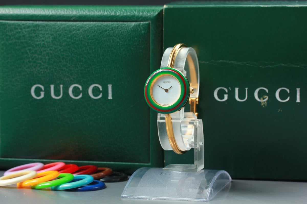 Vintage GUCCI Change Bezel 11/12.2 12Color Quartz Women's Watch JAPAN h-2335