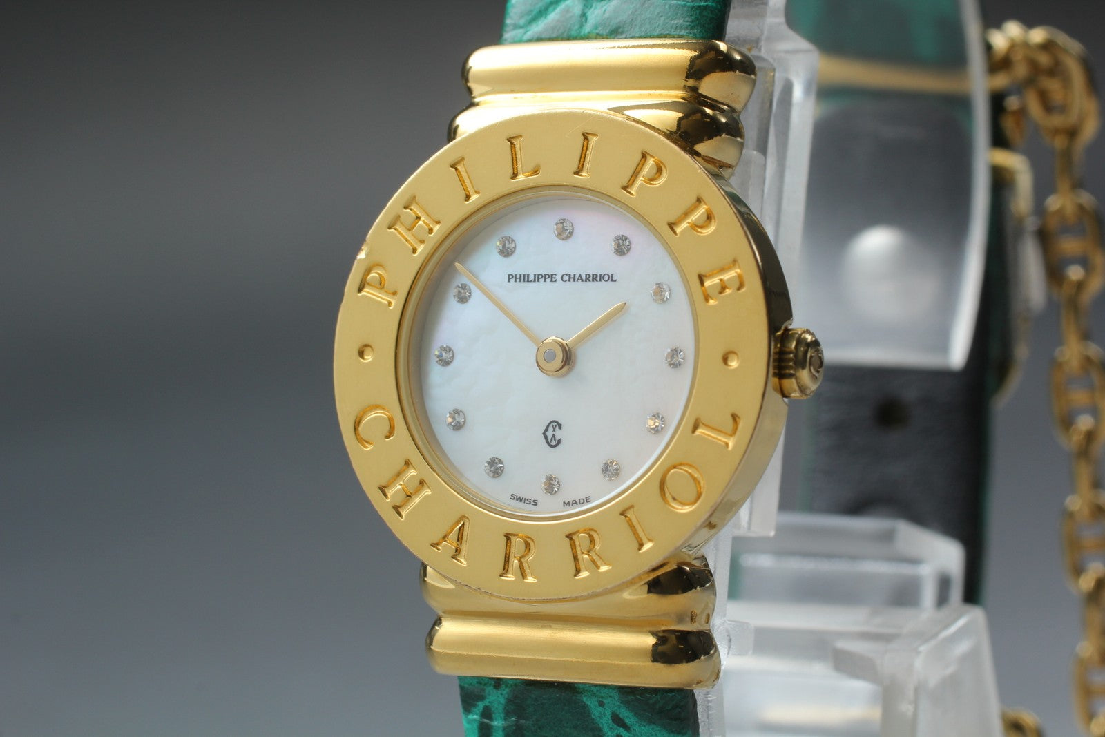 PHILIPPE CHARRIOL St.Tropez Gold Green 12 Stones 24mm Quartz Women's Watch