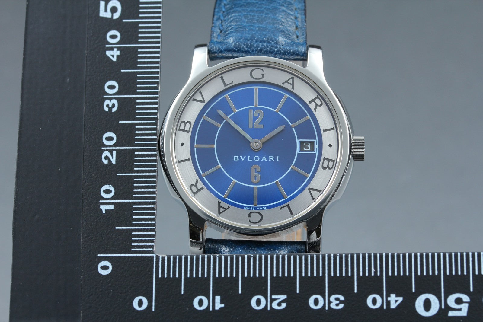 New Batt BVLGARI SOLOTEMPO ST35S Quartz Blue Men's Watch 35mm JAPAN Exc+5*Box