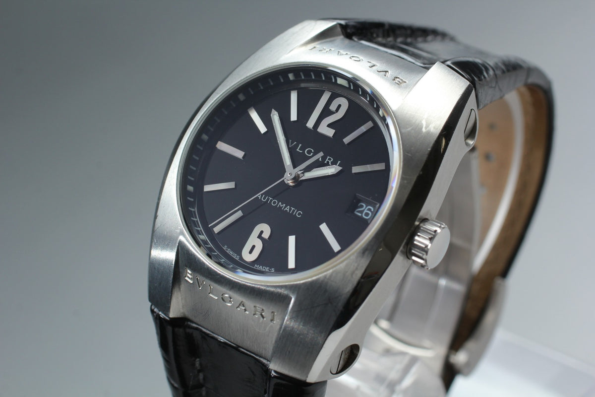 BVLGARI Ergon EG35S Automatic Black Dial Date Men's Watch 35mm JAPAN Box