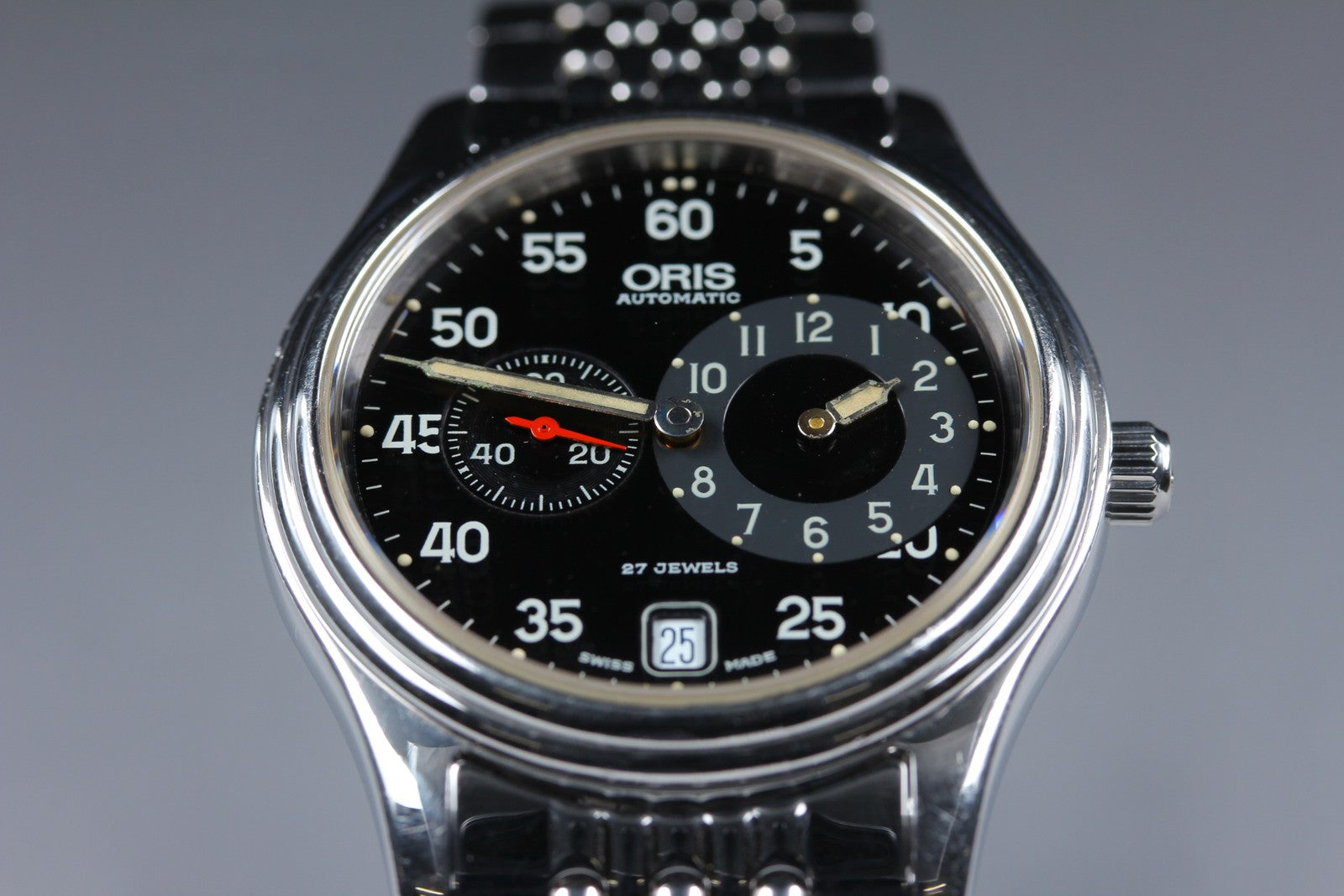 Vintage Oris Pointer 7403 Black Men's Automatic Small Second Watch 35mm Exc+5