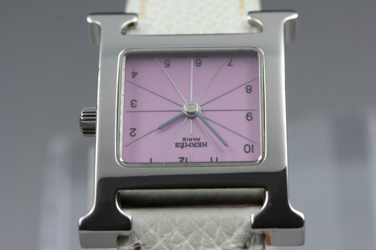 HERMES H Watch HH1.210 Silver Pink Dial 21mm Woman's Watch Quartz JAPAN