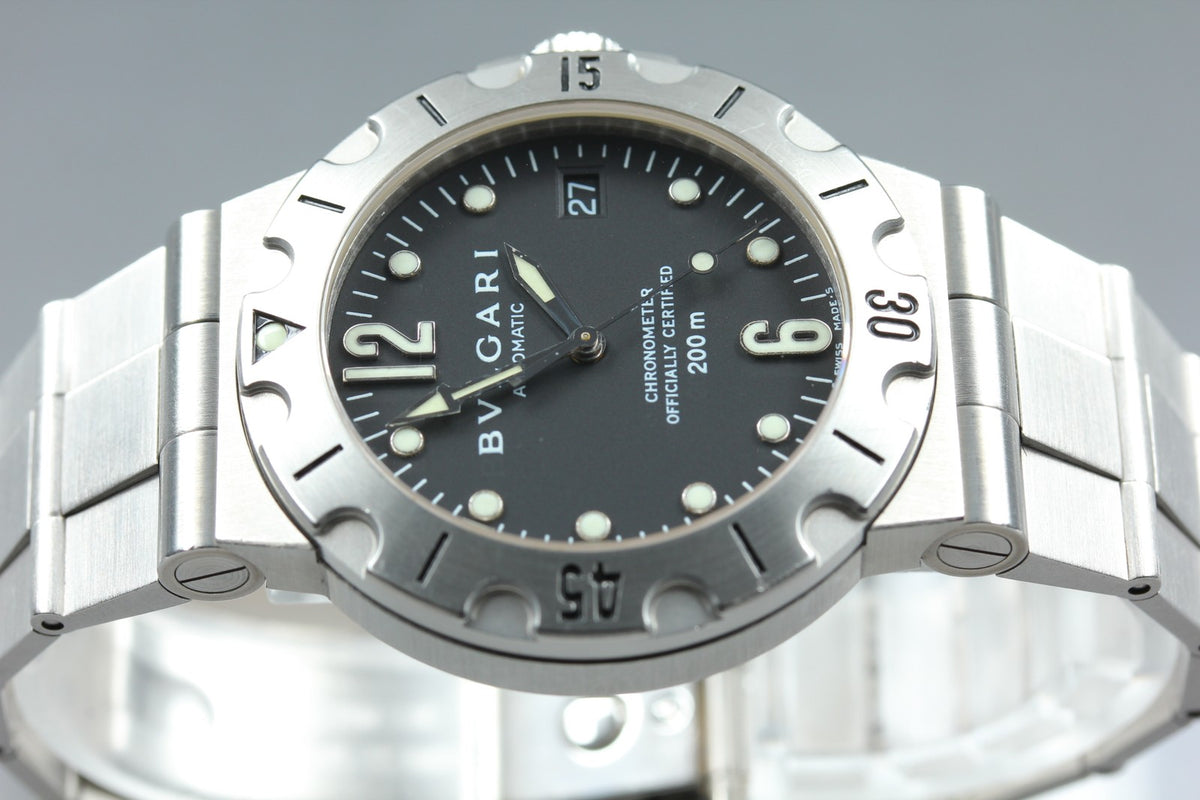 BVLGARI Diagono Scuba SD38S Automatic Date Black Men's Watch 38mm JAPAN Box
