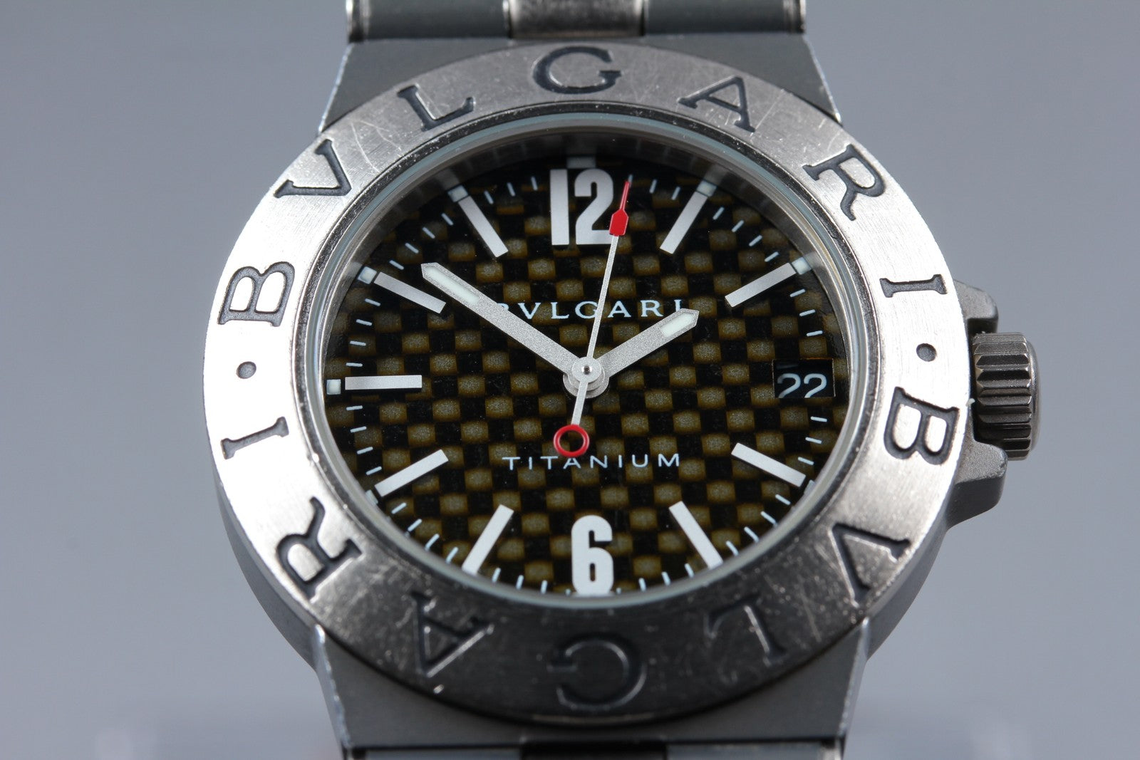 New Batt BVLGARI Diagono TI32TA Titanium Black Quartz Men's Watch 32mm Exc+5