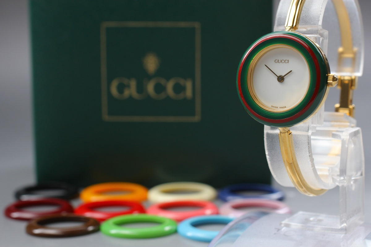 New Batt GUCCI Change Bezel 11/12.2 12Color Quartz Women's Watch w/Box JAPAN