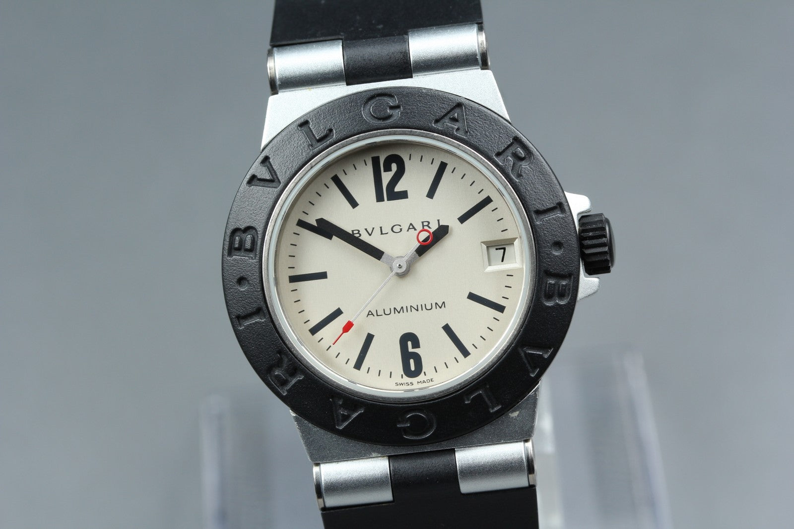New Batt Vintage BVLGARI Aluminum Date AL32TA Quartz Unisex Watch 32mm JAPAN Box