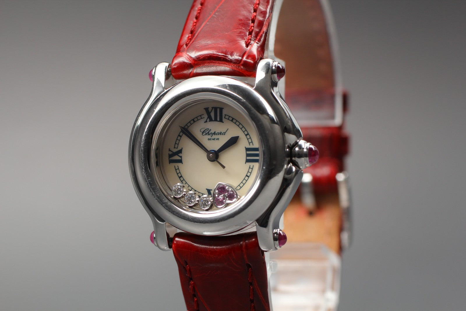 EXC+5 Chopard Happy Sports 27/8245-42 Heart Diamond Red Silver Qz Women’s Watch