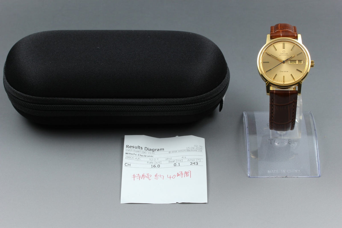 OMEGA Geneve Day-Date 166.0117 Cal.1022 Gold Brown 34mm AT Men's Watch Vintage